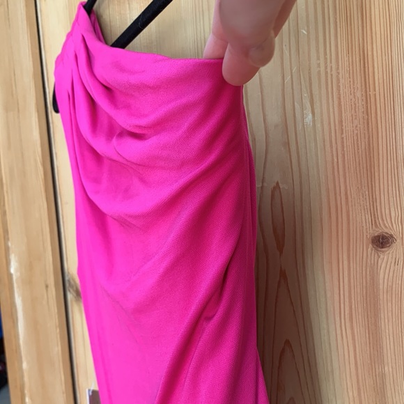 Kors Michael 💕 Barbie Hot Pink Bubblegum Ruched One Shoulder Dress Made Italy - Picture 8 of 16